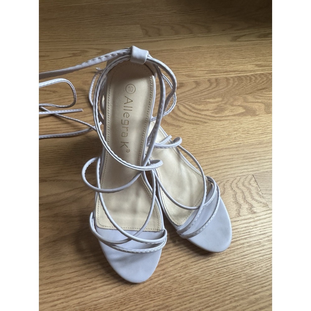 Allegra K Lavender Strappy Lace Up Block Heels Sandals Size 10 Chunky Heel Open